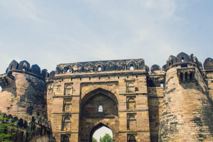 The front view of the inner gate of the ancient Jaunpur Fort, located in Uttar Pradesh.