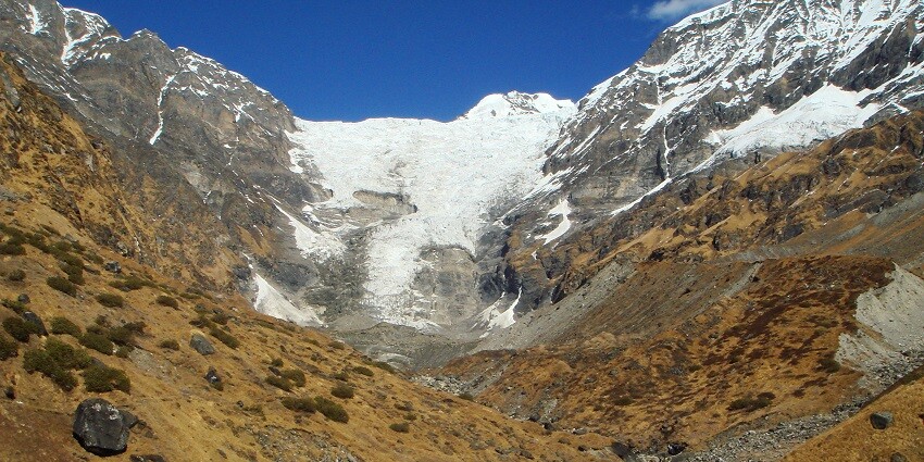 Adventure trek featuring stunning views of glaciers and valleys.