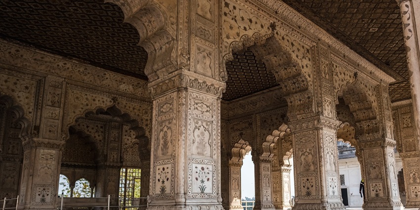 Intricate pillars of a popular temple near Vindhyachal temple, showcasing traditional architectural design.