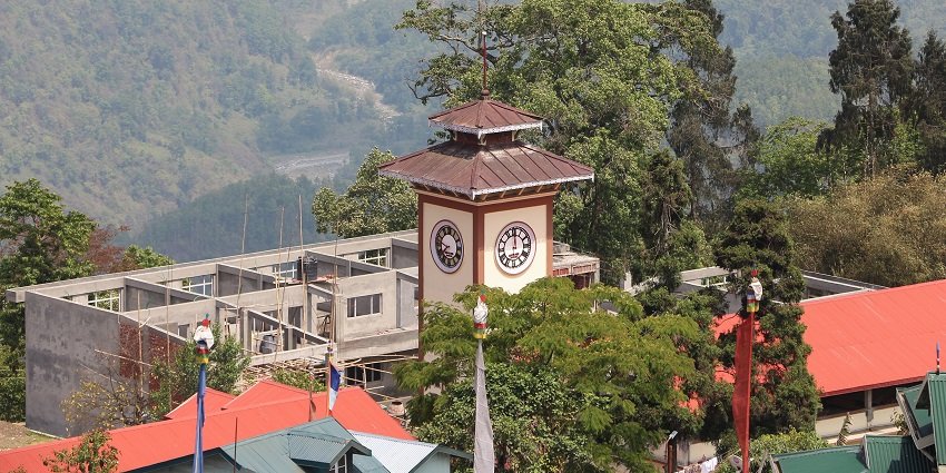 Kalimpong’s historic clock tower stands proudly in the misty hills.