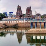 The sacred tank inside the premises of the Kandhakottam Temple, Chennai.