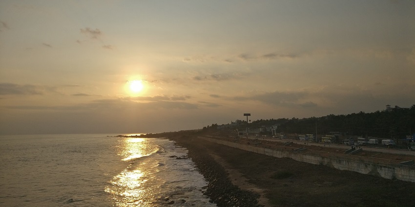 Sunrise over Kanyakumari Beach, a popular destination near Kanyakumari Wildlife Sanctuary.
