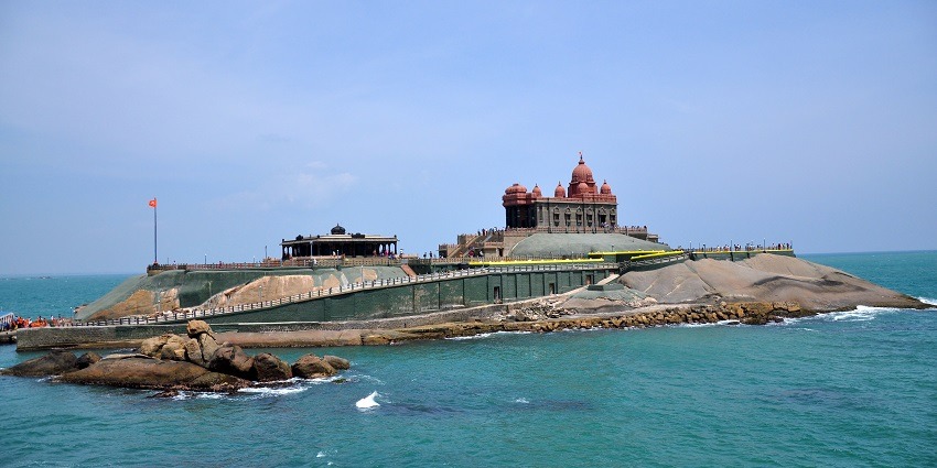 View of the Vivekananda rock in Kanyakumari from the shores