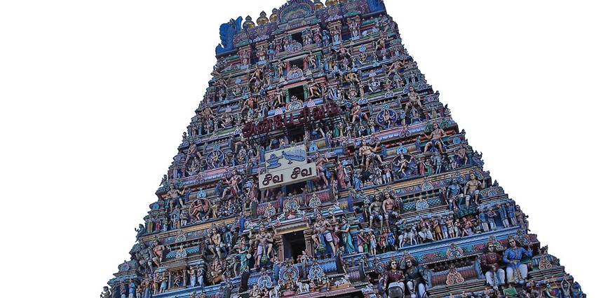 An image of the vibrant façade of Kapaleeshwarar Temple, near wonderland theme park