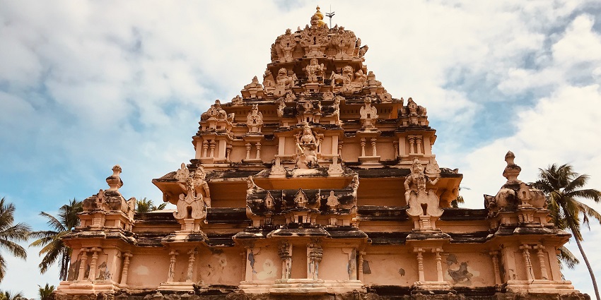 A detailed stone carving on Kasthuri Aranganathar Temple one of the famous temples in Erode