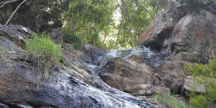 An Image showing the cascading beauty of Kiliyur Falls flowing over the rocky terrain.