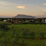 A breathtaking vista of sprawling lush green fields and majestic peaks in Tamil Nadu.