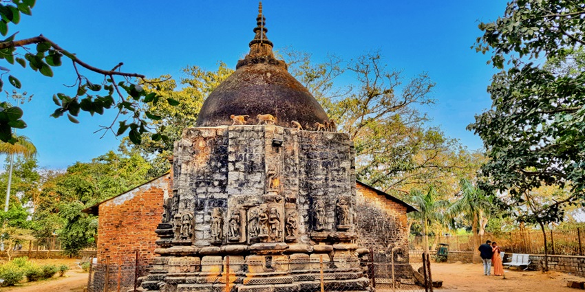 11th-century Koteshwar Mahadev temple in Lanji, Madhya Pradesh, nestled among bamboo forest.