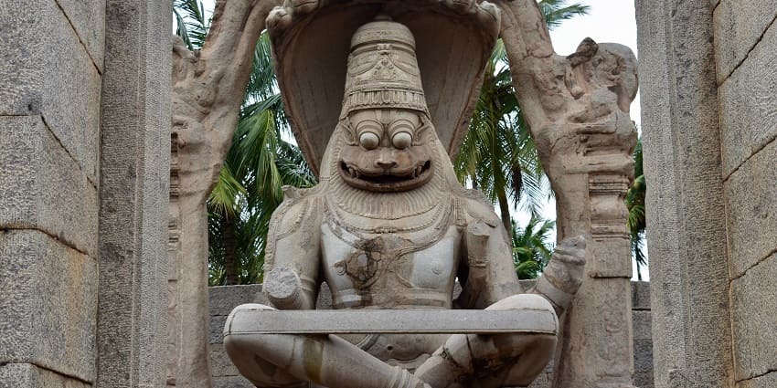 The Narasimha statue is located at the Krishnapuram temple, incarnation of Lord Vishnu
