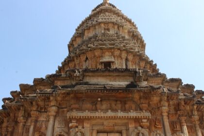 Intricate Hindu temple architecture with ornate carvings in traditional design structure