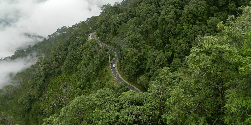 An image of the road at the beautiful Lansdowne in the midst of the Garhwal Himalayas.
