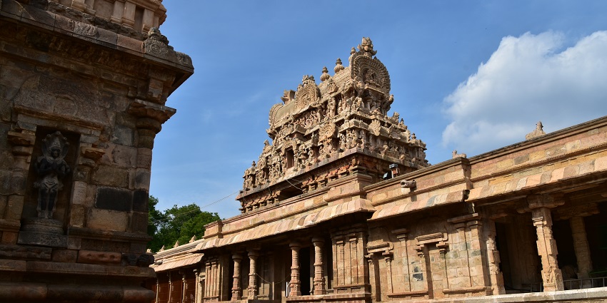 View of the architecture inside the temple courtyard