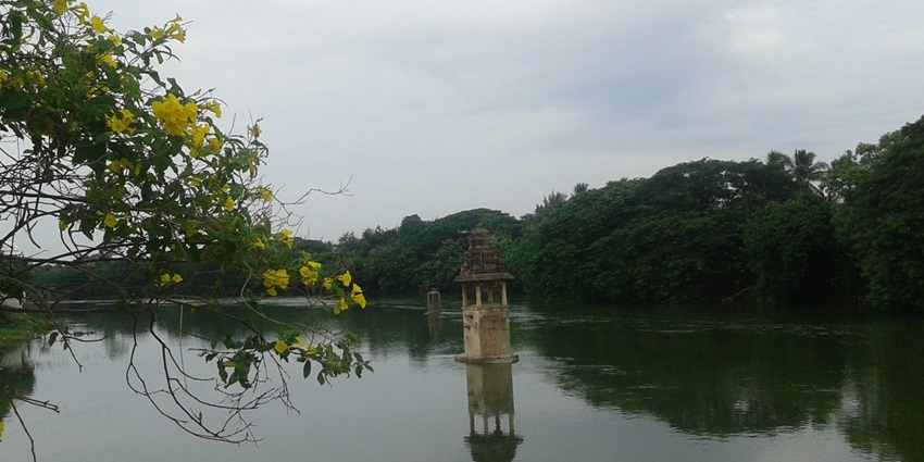 A distant view of the famous Mahamaham Tank located in the Kumbakonam city of Tamil Nadu.