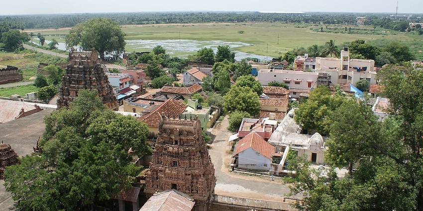 Area of Thirumayam from the fort with the landscape of temples and villages below.