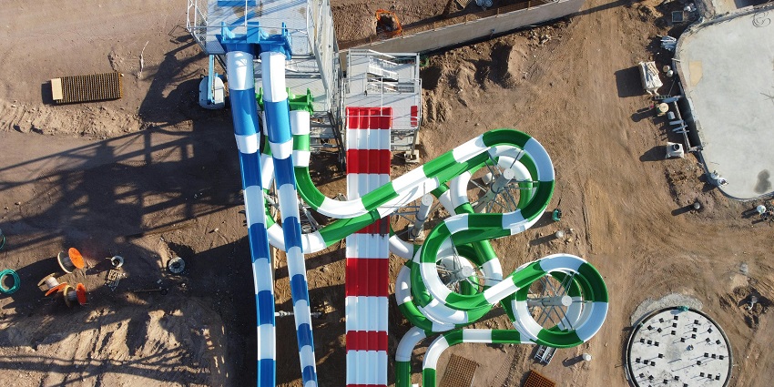 Image showing the aerial view of the waterpark similar to the MGM Water Park of Chennai