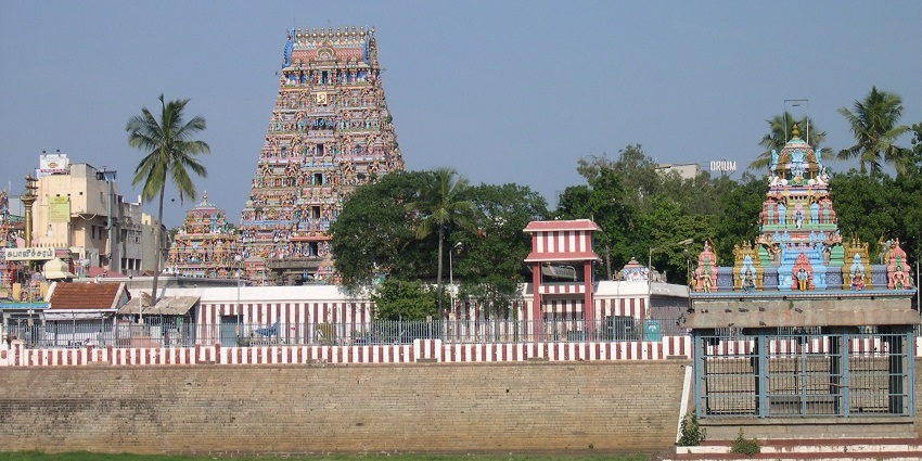 A view of the Kapaleeshwarar Temple with a Dravidian-style structure in Tamil Nadu.