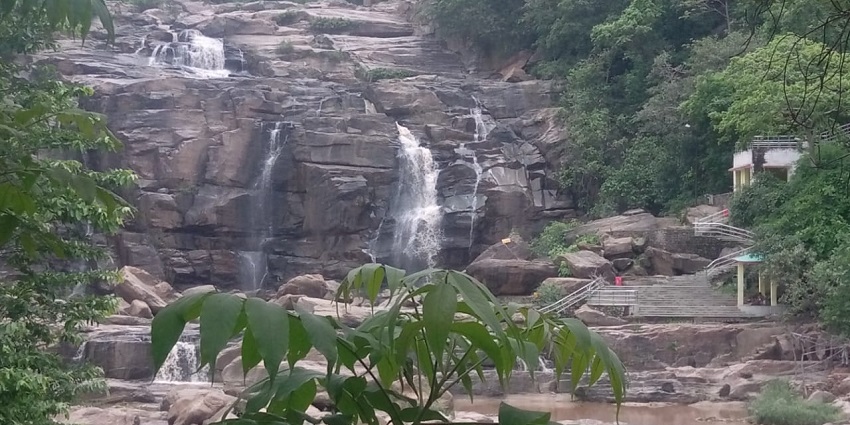 Heavy waterfall near Navratna Garh Fort.