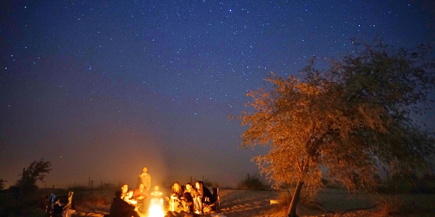 Bonfires under the stars in the riverside cabin in Lucknow, Uttar Pradesh