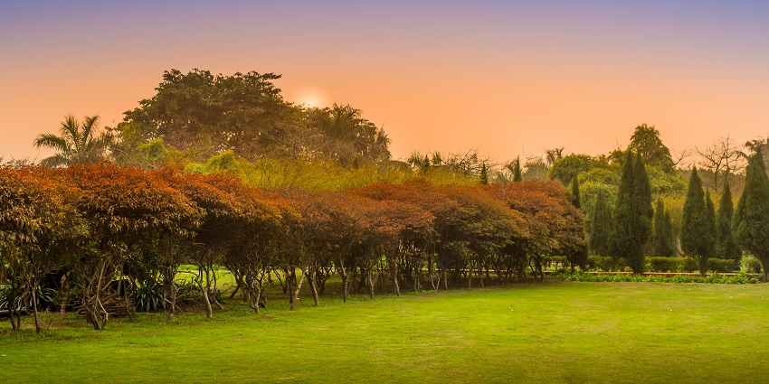 A sunset image of a City Park that offers some of the best things to do in Greater Noida.