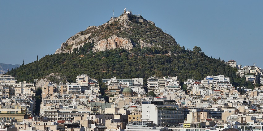 Lycahettus hill from the Areopagus near the famous National Archaeological Museum.