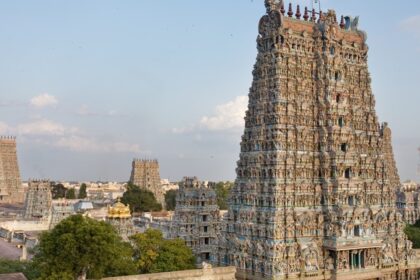 An Image of the top view of the intricate Madurai Meenakshi Temple, highlighting Madurai Temples