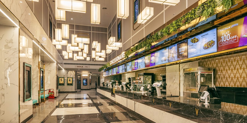 PVR INOX Superplex at Mall of India cinema complex in Noida, modern glass facade