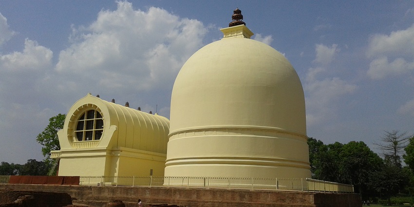 A majestic view of Mahaparinirvana Temple, which is a peaceful place in Kushinagar
