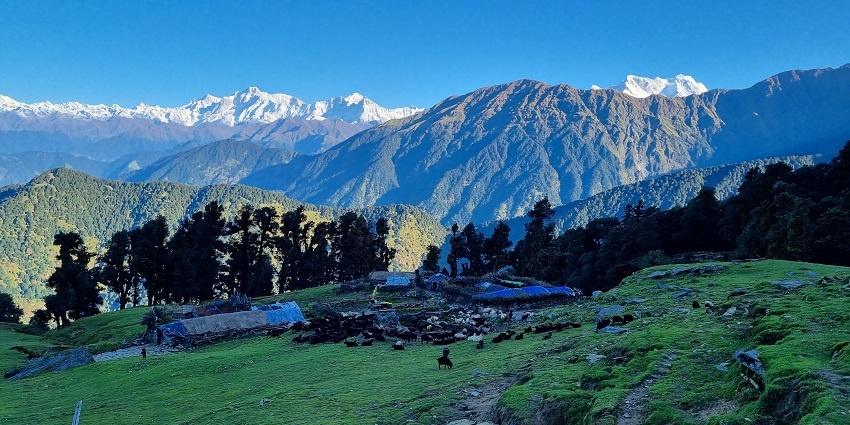Mandakini Valley is a tranquil getaway surrounded by majestic mountains and natural beauty.