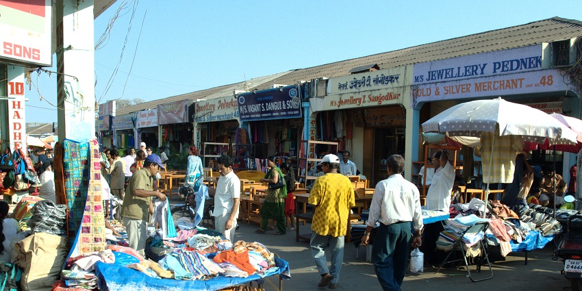 Vibrant scene at Mapusa Friday market, a colorful spot among places to visit in Goa.