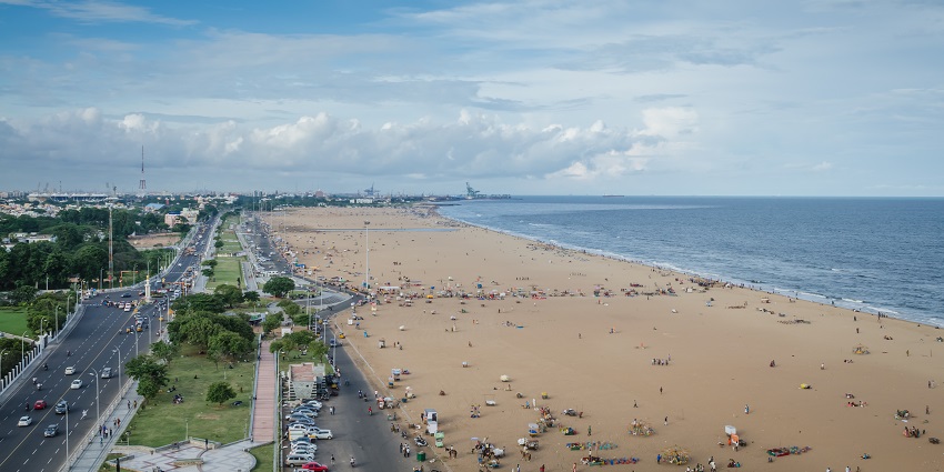 A view of Marina Beach, one of the famous tourist attractions near Guindy National Park.