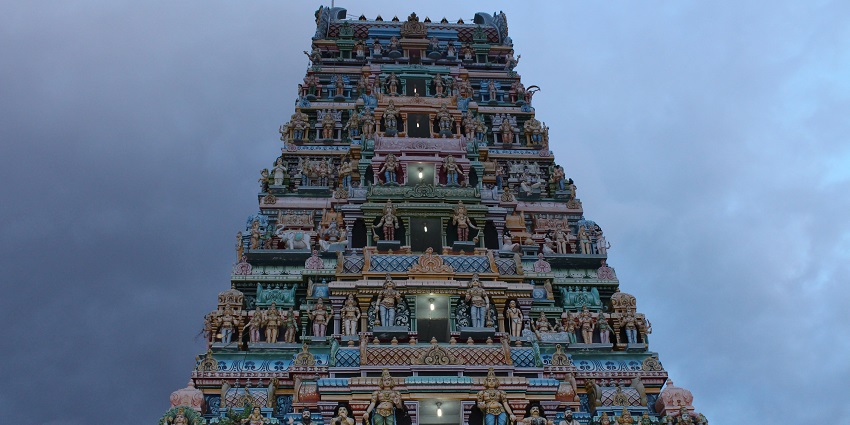 Maruthamalai Temple gopuram with colourful intricate carvings and traditional design.