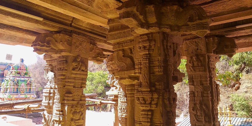 Ahobila Narasimha Swamy Temple’s 14th-century architecture with stone-carved pillars