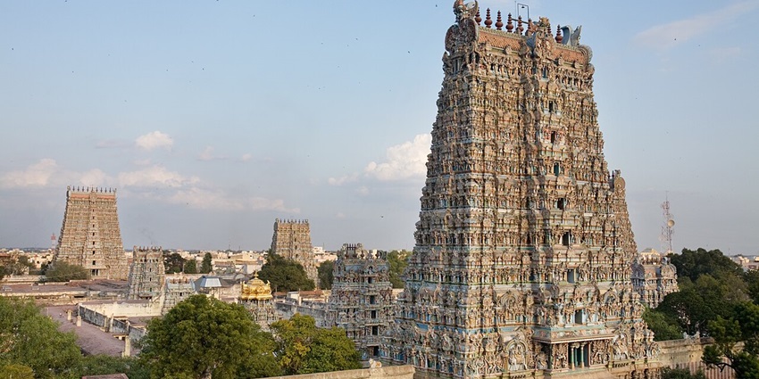 Aerial view of Madurai city as seen from the top of Meenakshi Amman Temple.