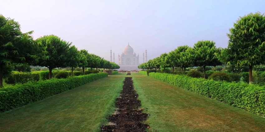 Explore the tranquil oasis with panoramic views of the Taj Mahal from Mehtab Bagh.
