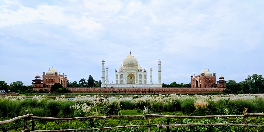View of the Taj Mahal from the gardens of the Mehtab Bagh