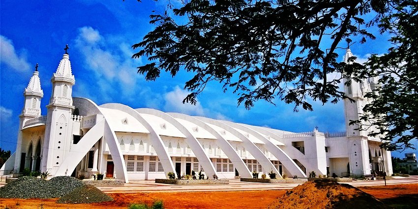 An image showing the Morning Star Church, a serene gem in the heart of Velankanni.