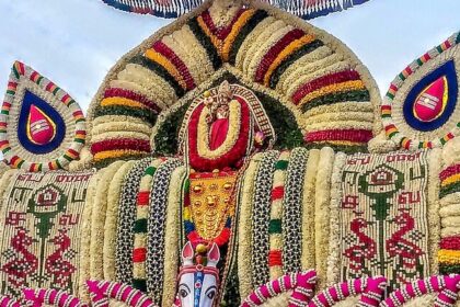 The beautiful facade in one of the Murugan temples in Hosur.