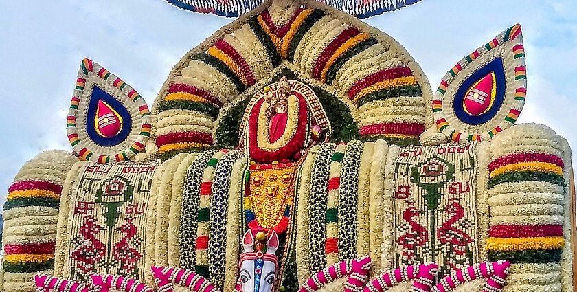 The beautiful facade in one of the Murugan temples in Hosur.