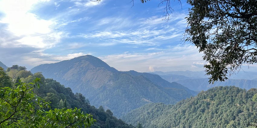 Image of mountain ranges from distance - stunning view of Mussoorie, a hill station near Roorkee