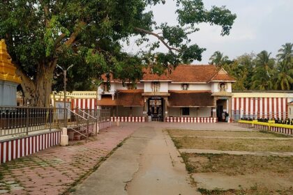 Inside view of the Nagercoil Temple showcasing the pathway and shrines of various gods.