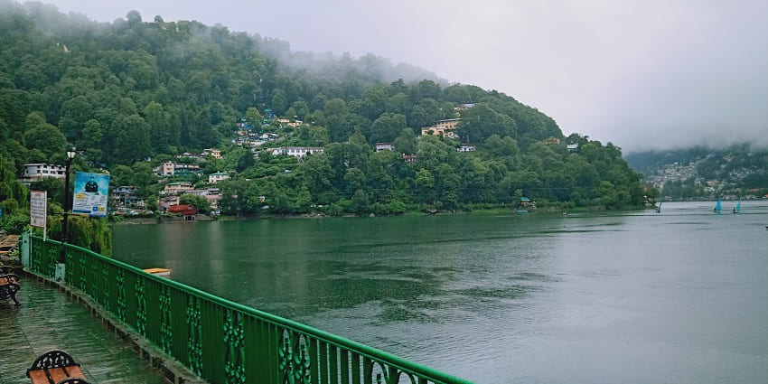 A view of the serene hill station of Nainital near Bhalu Gaad Waterfalls in Uttarakhand