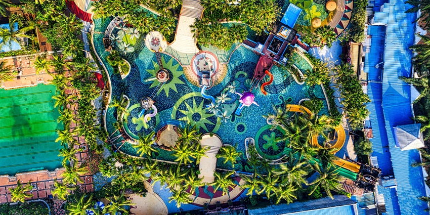 An aerial view of the several slides available at the Nalban Water Park in West Bengal.