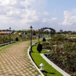 Greenery and flower plants around the walkway at the Nature Park Kolkata