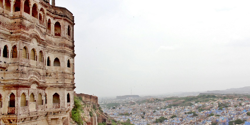View of Naugarh Fort overlooking the city with its historical walls standing tall in front