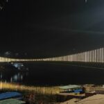 A view of the Ram Jhula in Rishikesh that provides a stunning nightlife experience