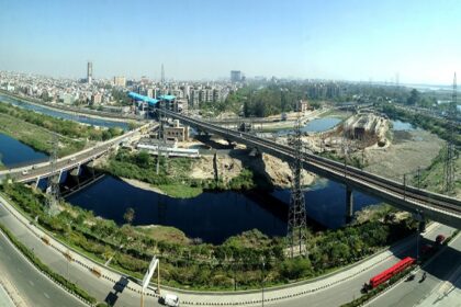 A view of the modern city of Noida from the roof of Hilton hotel.