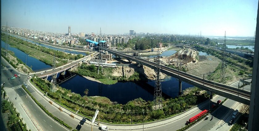 A view of the modern city of Noida from the roof of Hilton hotel.