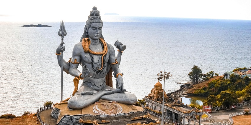 An aerial picture of a statue of Lord Shiva at a temple in Pune city of Maharashtra
