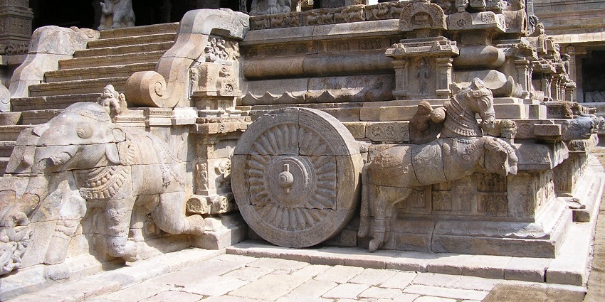 Close up view on the intricate carvings of the temple