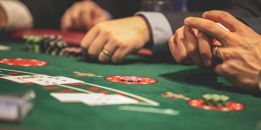 Poker chips and cards at the biggest casino in the world for travellers.